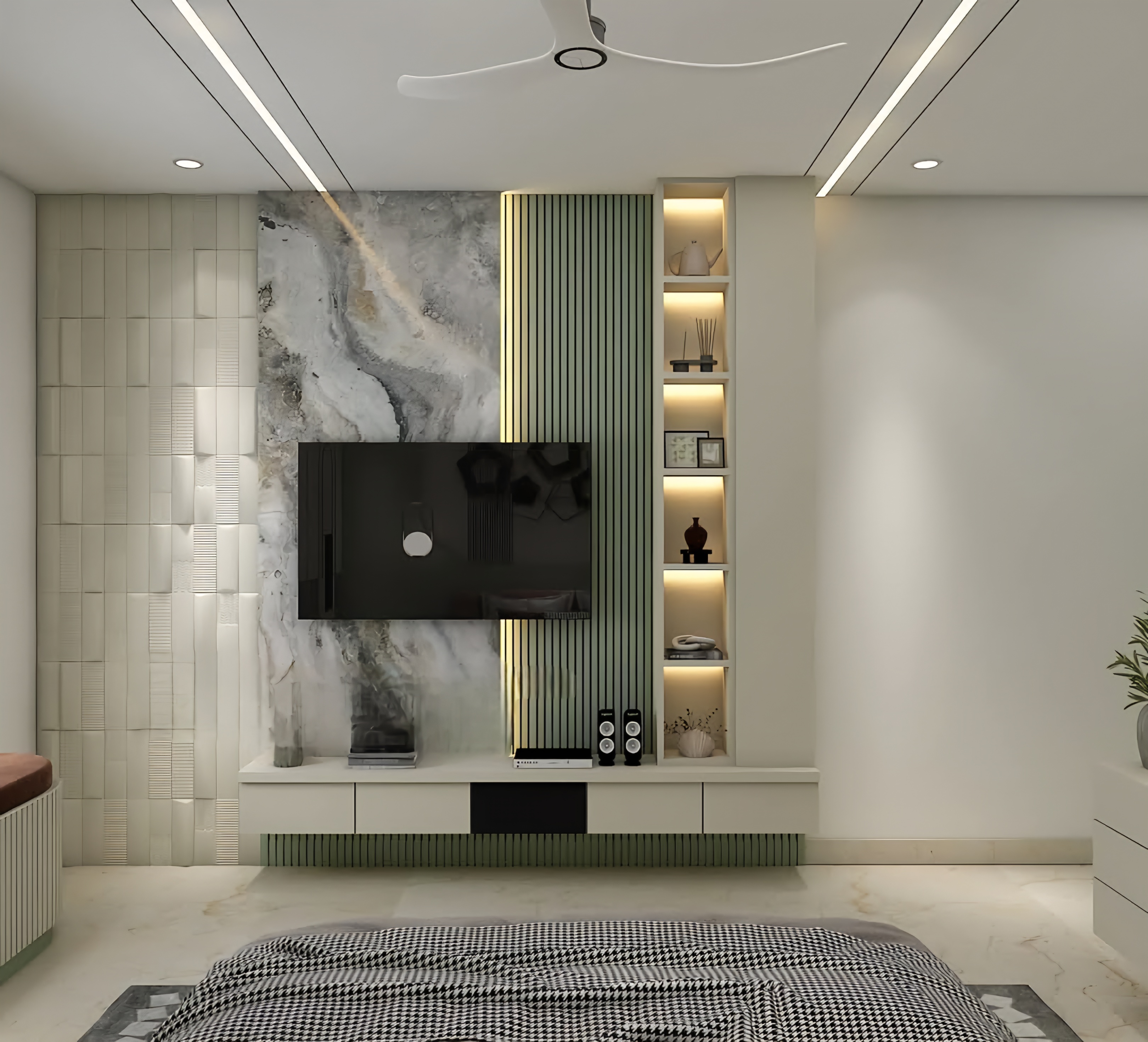 Elegant modern living room designed by Sky Interiors with luxury furnishings